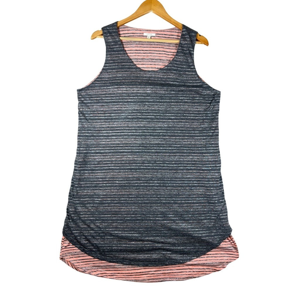Anthropologie Pleione‎ XL Tank Dress Sleeveless Gray Pink Striped Coastal BOHO